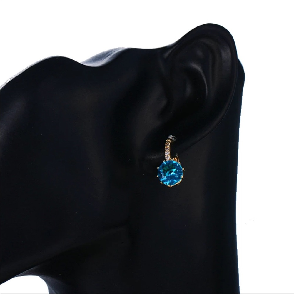 New Women’s Round Cut Aquamarine Earrings - Picture 2 of 2